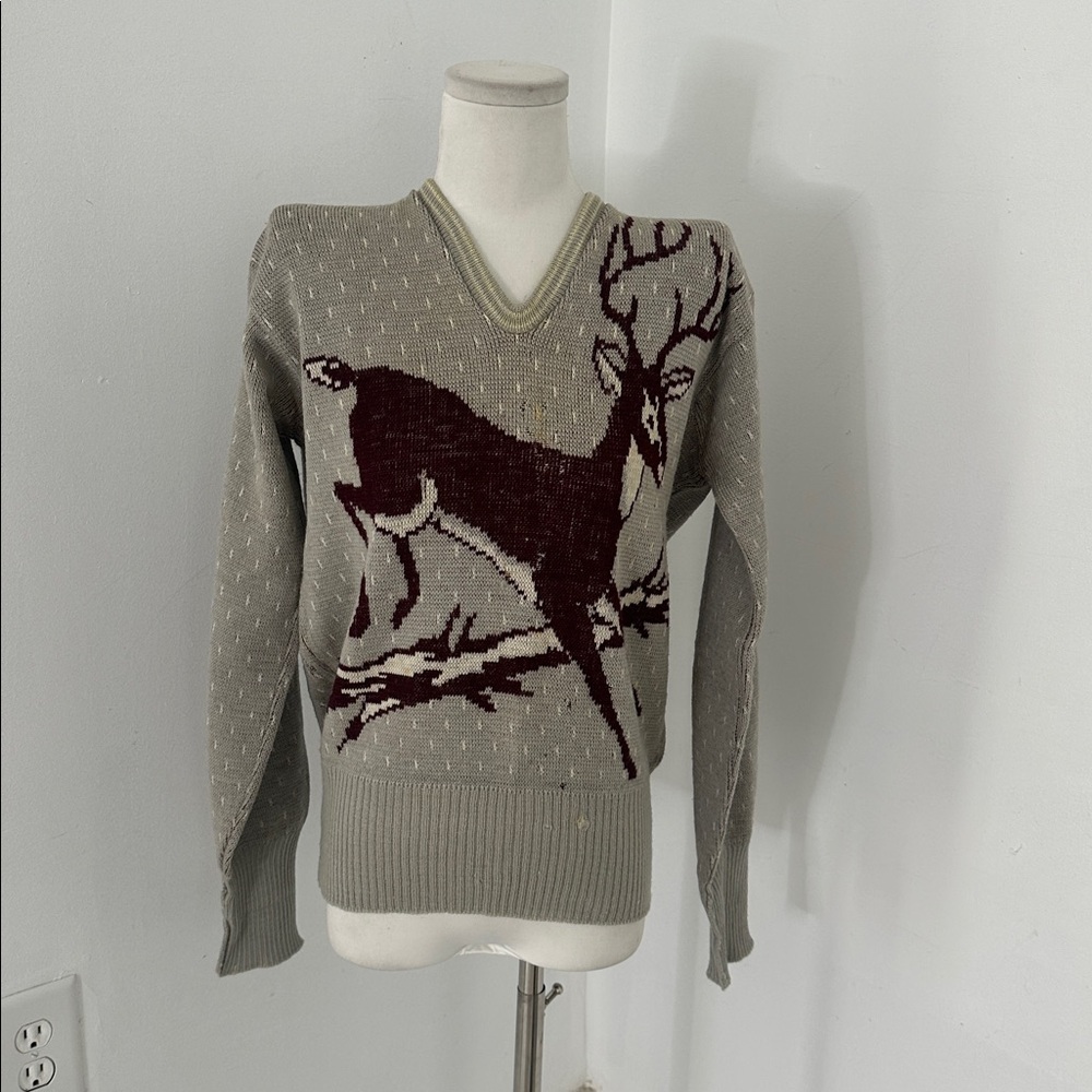 Vintage 1940s Wool Knit Catalina Jumping Deer Sweater
